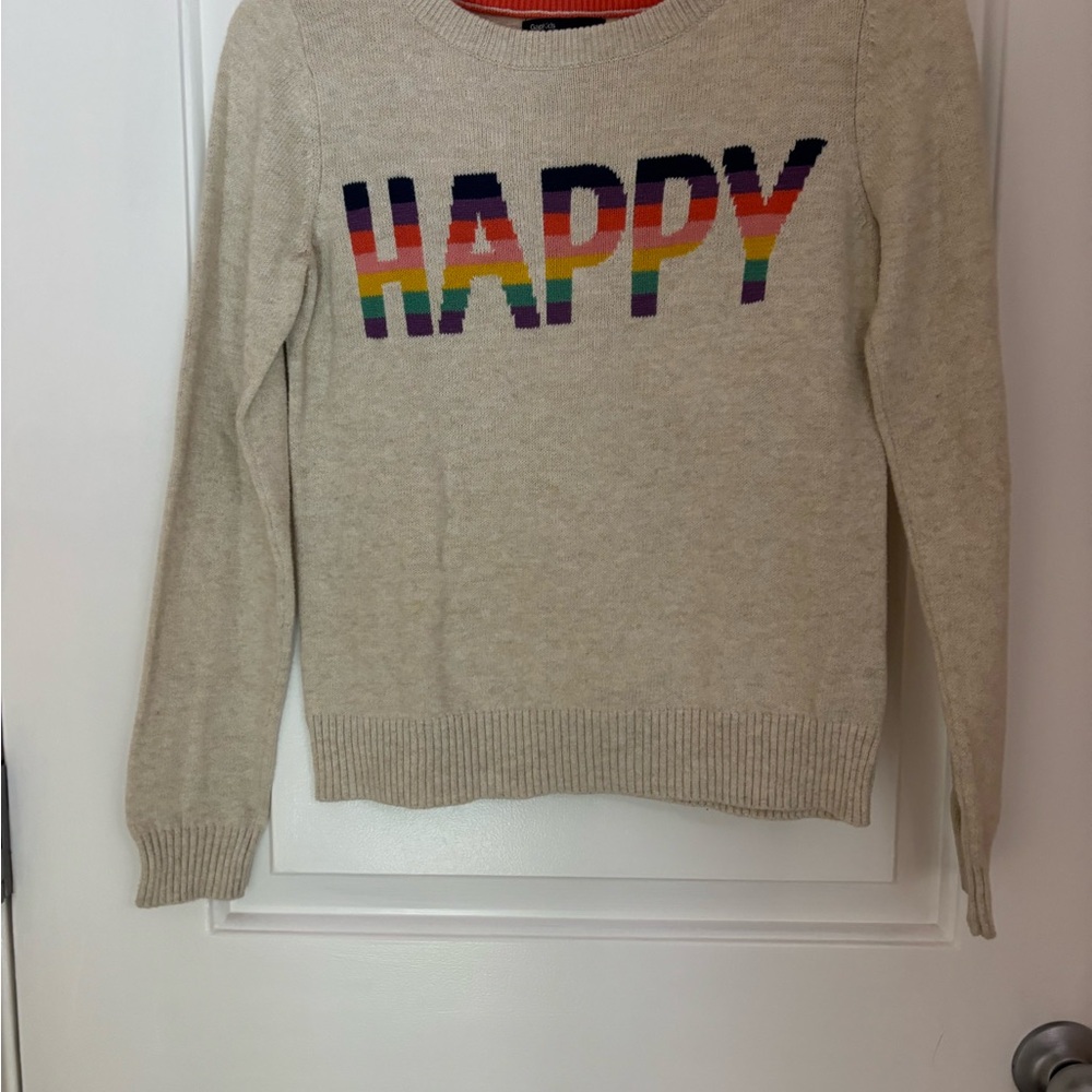 GAP Kids Beige Sweater with Rainbow 'Happy' Design